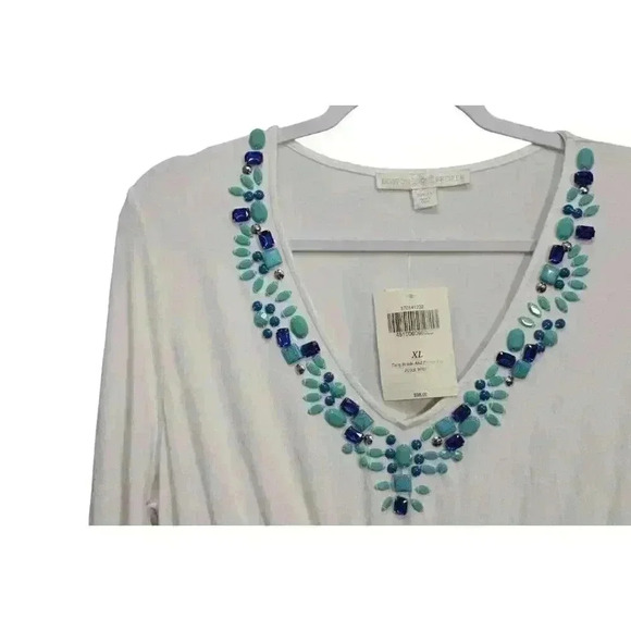 NWT Boston Proper Blouse Size XL Beaded Fringe Stretch Boho Artsy Hippie $98 - Picture 6 of 13
